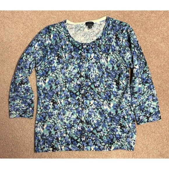 Womens Size Medium Talbots Blue Pure Cashmere Button Front Cardigan Sweater - Picture 1 of 4